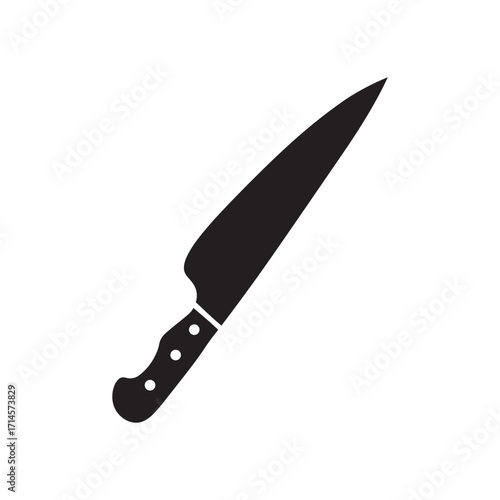 Black silhouette of a kitchen knife on white background