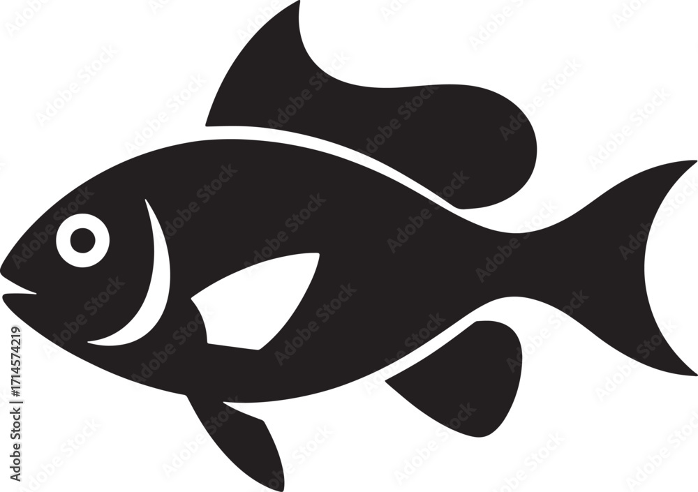 Fototapeta premium Silhouette of a Simple Fish with Smooth Fins on Transparent Background Vector Illustration