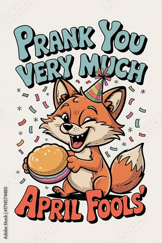 Playful Fox Celebrating April Fools' Day with a Burger and Confe