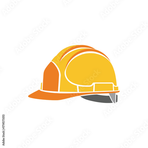 Illustration of a yellow and orange construction hard hat, viewed from the side, isolated on a white background.