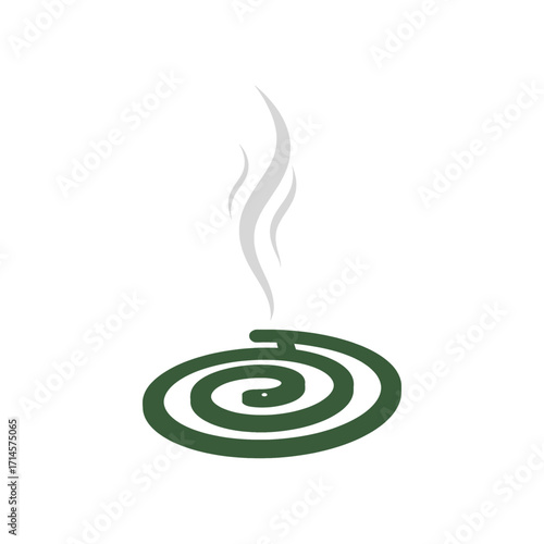 Smoking mosquito coil, insect repellent, spiral design, pest control, green, smoke.