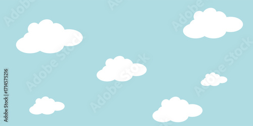 Clouds seamless pattern,hand drawn. Blue sky background. Cartoon style clouds.
