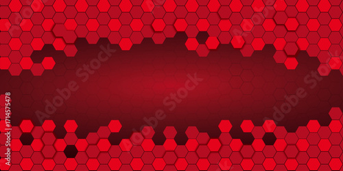 Abstract red hexagons pattern technology overlaps background with space for text | Futuristic science and technology concept digital hi tech concept. Vector illustration