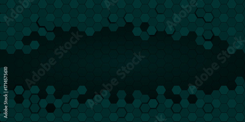 Abstract dark green hexagons pattern technology overlaps background with space for text | Futuristic science and technology concept digital hi tech concept. Vector illustration