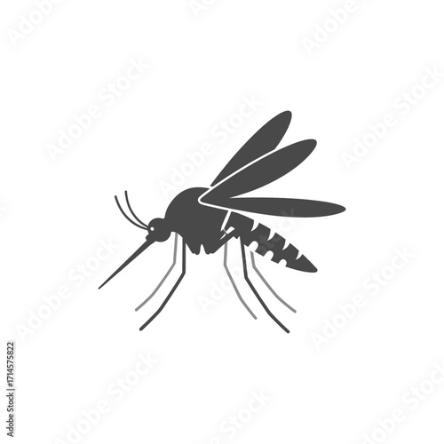 Silhouette illustration of a mosquito with its distinctive proboscis, wings, and segmented body, isolated on a white background.