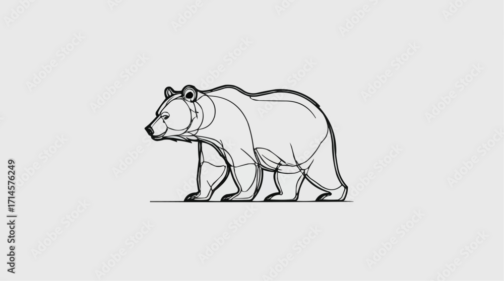 Fototapeta premium Simple Continuous Line Drawing of a Bear Illustration