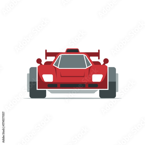 Front view of a sleek red sports car with a spoiler, designed with a minimalist, modern aesthetic, perfect for automotive themes