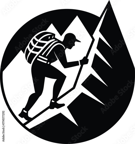 hiking vector silhouette illustration hiker climbing steep slope with hands