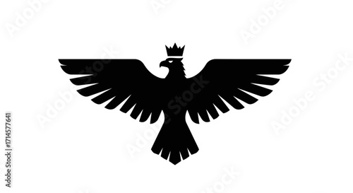 A black silhouette of a crowned eagle with outstretched wings against a white background.