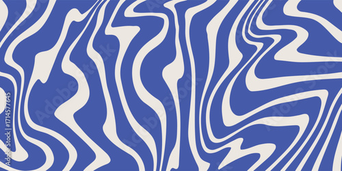 Blue wavy lines abstract background. Trendy psychedelic retro style backdrop. Waves, swirl and twirl pattern. Twisted distorted vector texture. Y2k aesthetic design