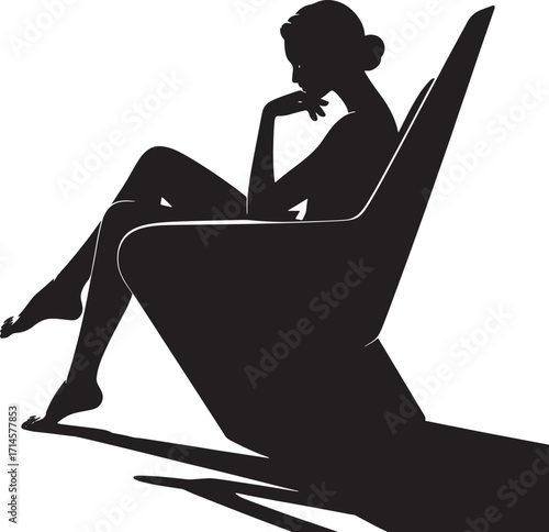 Contemplative Woman Silhouette Sitting in Chair for Relaxation and Thoughtful Design Vector