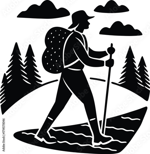 hiking vector silhouette illustration solo hiker with backpack