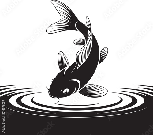Elegant Koi Fish Illustration Swimming Gracefully in Water Symbol of Prosperity and Good Fortune