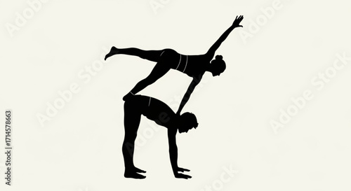 Acro yoga pose silhouette vector illustration featuring couple performing acrobatic yoga balance and teamwork art
