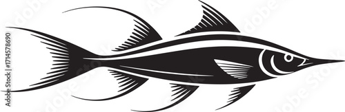 Striking Swordfish Silhouette with Detailed Fins and Streamlined Body on Transparent Canvas