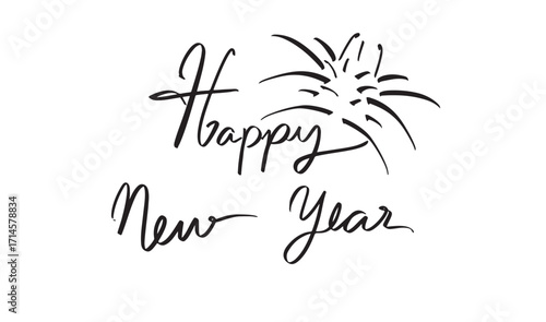Happy new year firework text font calligraphy hand written lettering script black color object icon merry christmas xmas happy new year firework banner poster 2026 2027 2028 time calendar december art