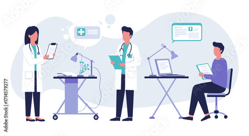 Healthcare team collaboration in modern medical office environment
