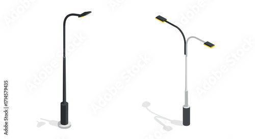 Modern street lamps in minimalist isometric design for urban projects