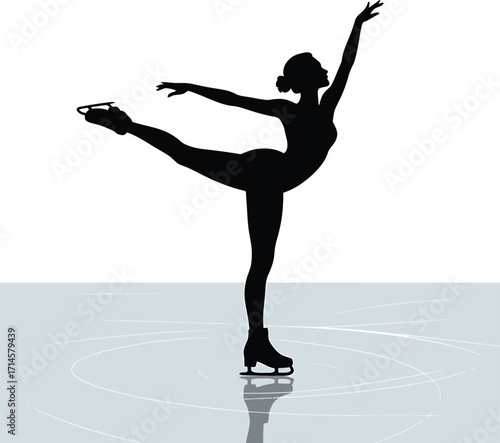 Silhouette of a Figure Skater in a Spiral Position on Ice with a Checkered Background