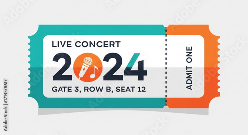Live concert event ticket for music show in twenty twenty four admit one gate row seat entry pass admission