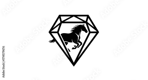 A black silhouette of a horse running inside a diamond shape on a white background.