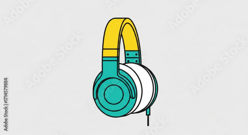 Illustration of colorful headphones for music listening and audio enjoyment with modern design style