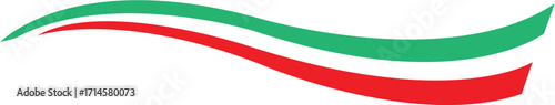 flowing italian tricolor flag stripes with curved green white red wave design elements isolated on white background.