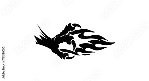 A black silhouette of a clawed hand with flames emanating from it, symbolizing power and aggression.