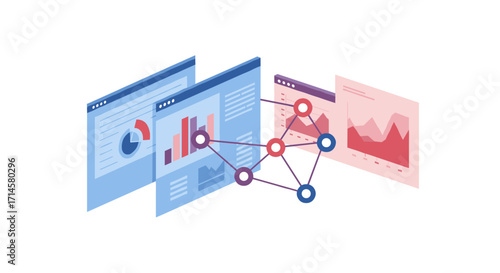 Data analysis concept with interactive graphs and charts in modern flat design