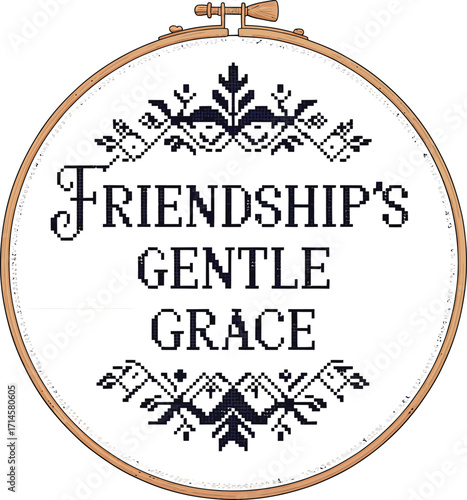 Friendship's Gentle Grace Cross Stitch Pattern Vector Illustration Needlework Embroidery Design