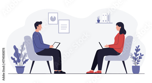 Professional meeting between two people in modern office setting
