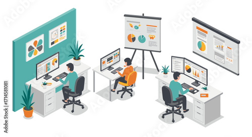 Wallpaper Mural Modern office design with people working on computers in a collaborative workspace Torontodigital.ca