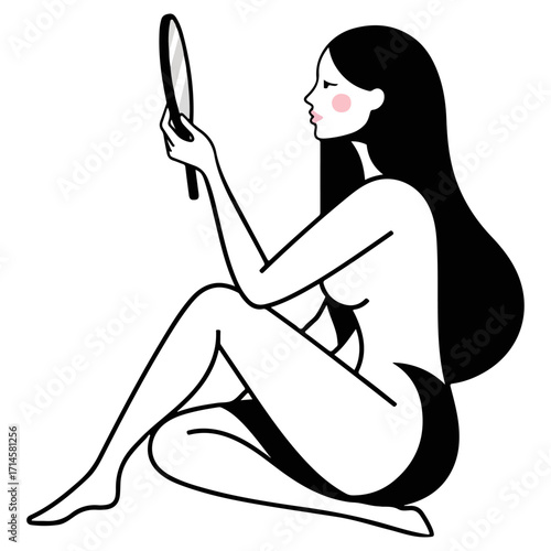 Woman looking at herself in the mirror.