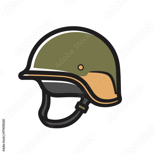 Simple icon of a military helmet. Army soldier headgear for combat protection and safety, isolated vector graphic design element