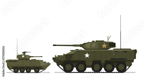 Military armored vehicles comparison: modern flat design tanks