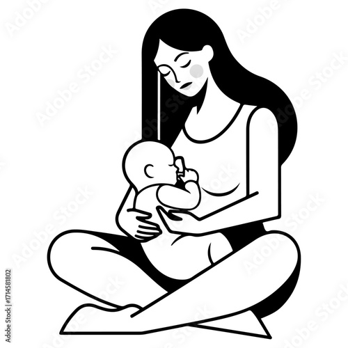 Mother breastfeeding her baby, showing love and care, peaceful moment.