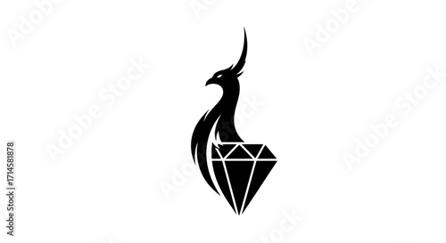 A stylized black phoenix rising from a faceted diamond, symbolizing rebirth and preciousness.