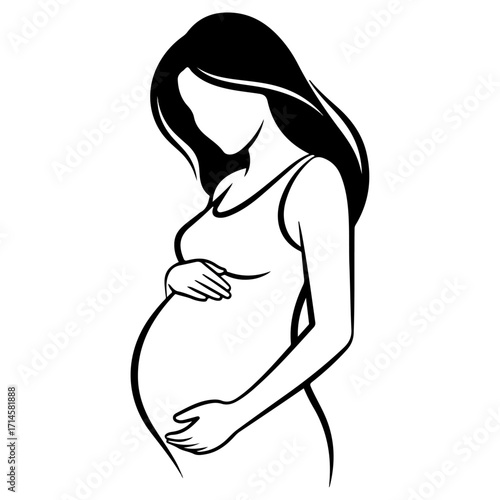 Pregnant woman holding belly, awaiting new life, motherhood concept.