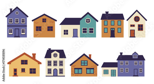 Charming and colorful set of flat style houses