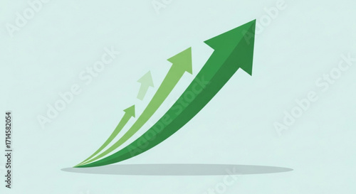 Growth chart showing upward trend with green arrows for business success and financial performance data