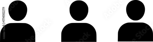 three black silhouettes of people, minimalist, simple, icon style, flat design, high contrast, white background, vector graphics 