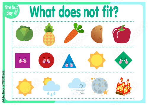 Logic game for children. Find the odd object. Game for preschoolers.