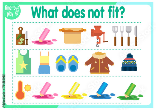 Logic game for children. Find the odd object. Game for preschoolers.
