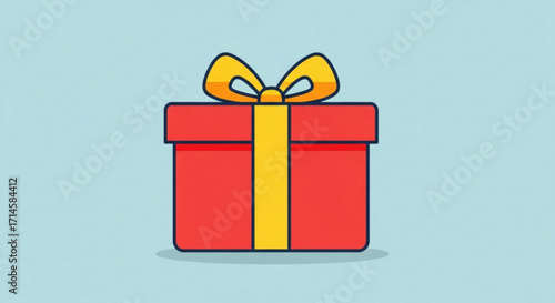 Red gift box with yellow ribbon vector graphic for birthday present christmas celebration holiday surprise