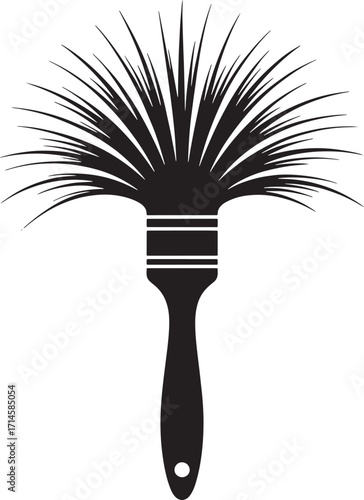Paintbrush Icon Vector Illustration with Bristles Spreading Outward on Transparent Background