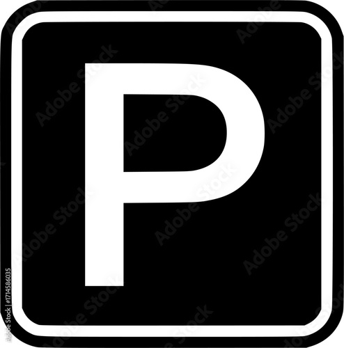 Bold letter "P" inside a square sign for parking area