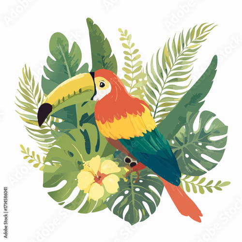 Vibrant Toucan Amidst Lush Tropical Foliage