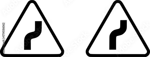 Minimal triangular warning sign with a curvy road icon inside