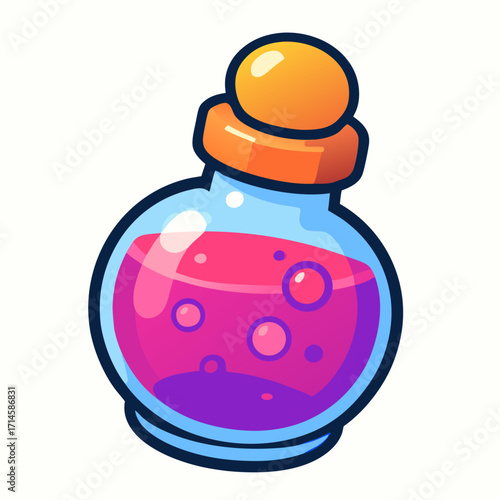 Cartoon potion bottle with pink liquid vector illustration 
