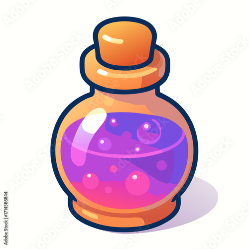 Vector illustration of glass potion bottle filled with purple liquid for halloween theme 

